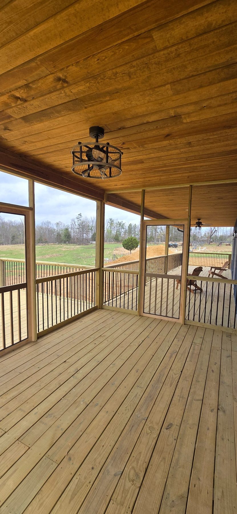 Wood deck on the covered porch