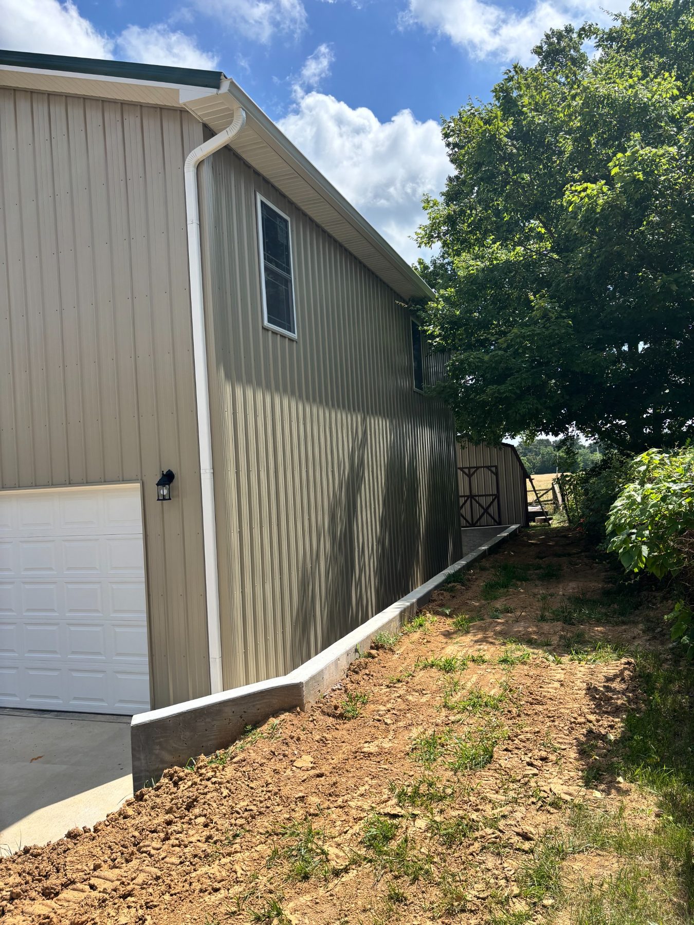 Side view of the garage building