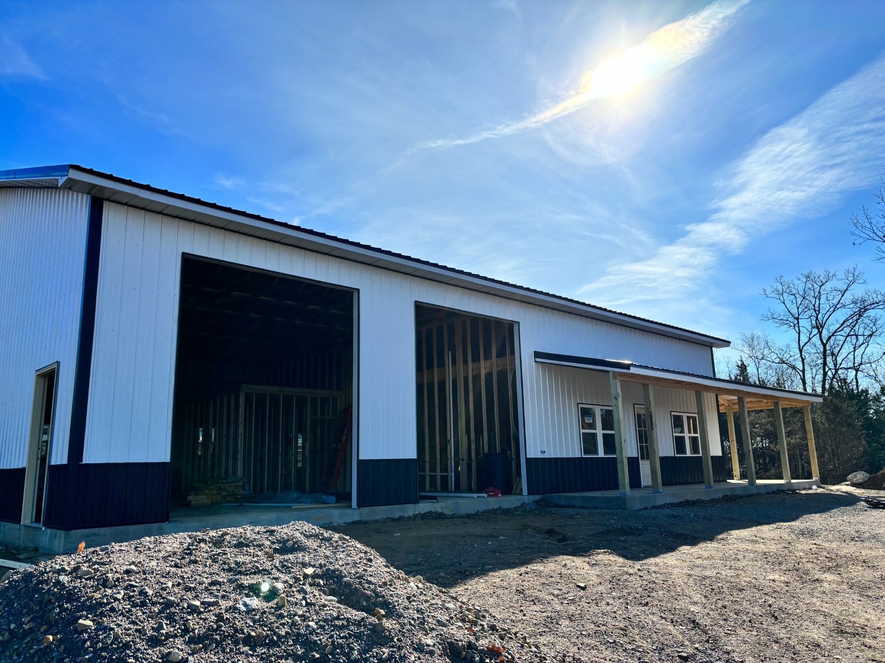 Shop House garage bays and covered porch